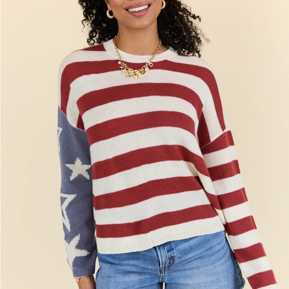 Pink Lily Tops - Pink Lily Red and Blue Striped Sweater